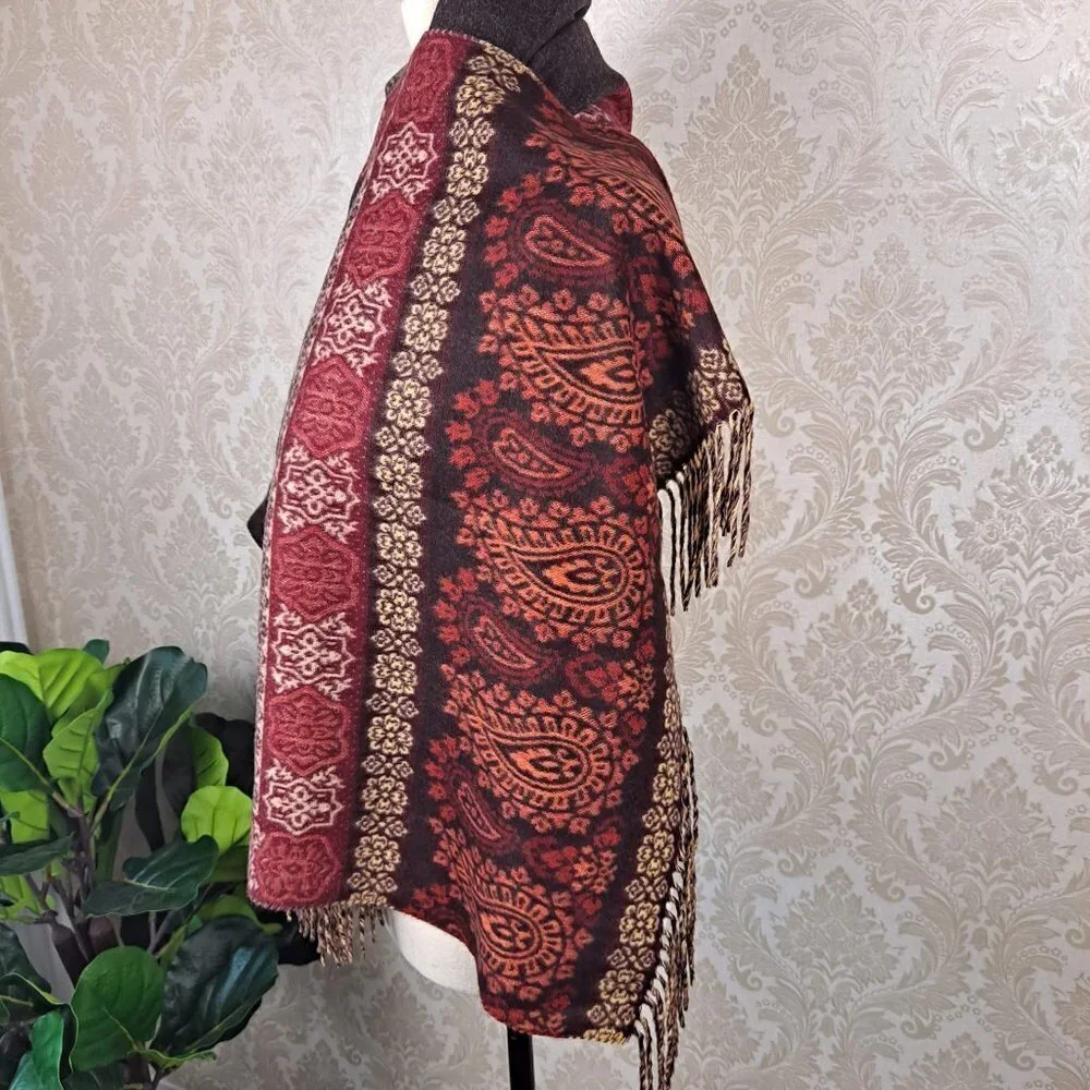 V. Fraas Cashmink 100% Acrylic Blanket Scarf Autumn Colors Paisley Fringe EUC